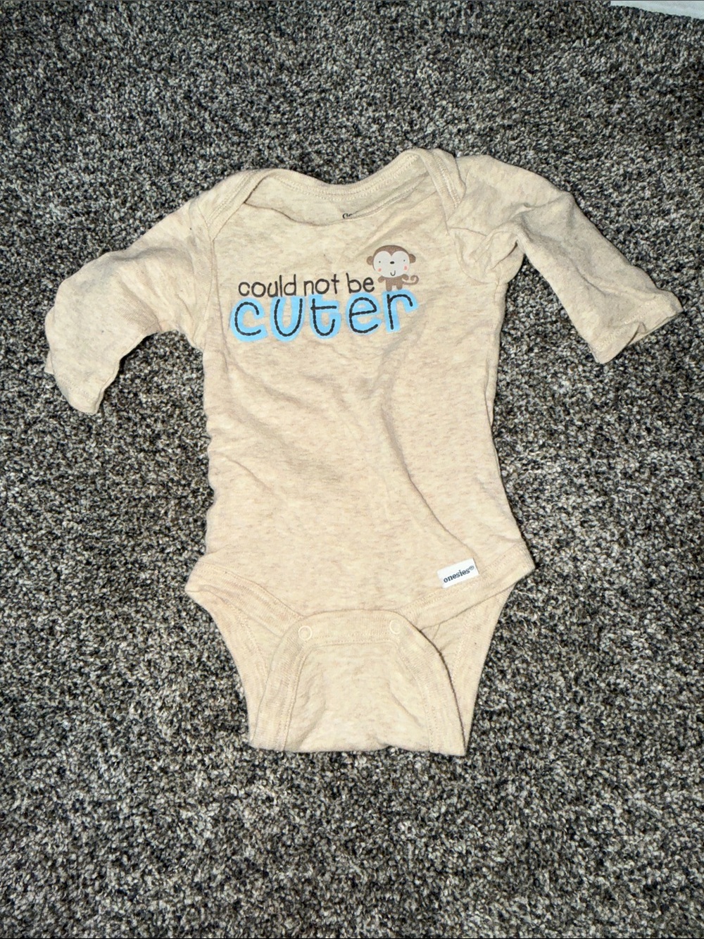 Carter's Beige Long-Sleeve One-Piece with Blue 'Cuter' Embroidery